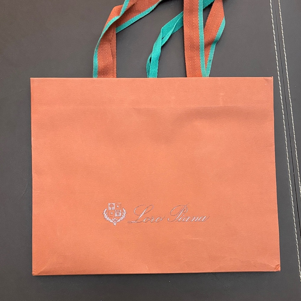 Loro Piana Coral-Orange Tote with Teal Handles